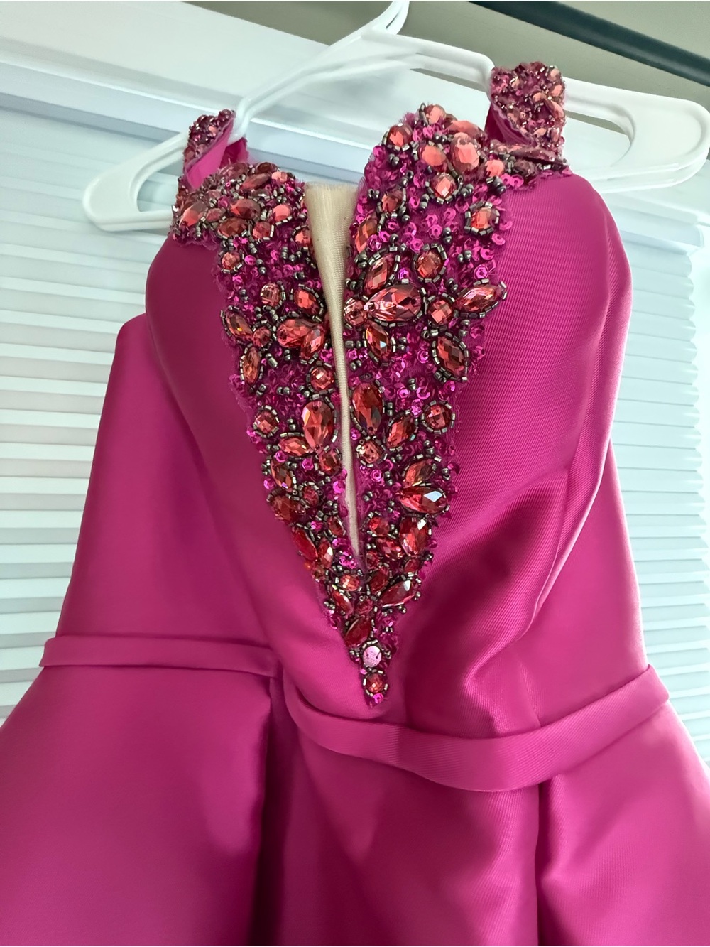 Terani Couture Hot Pink Jeweled V-Neck Prom Dress